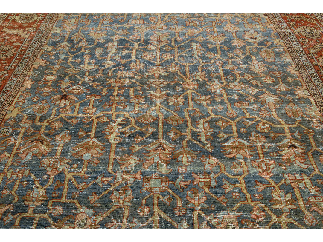 Antique Heriz Wool Rug 9 X 12