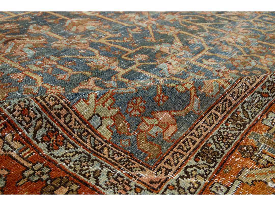 Antique Heriz Wool Rug 9 X 12