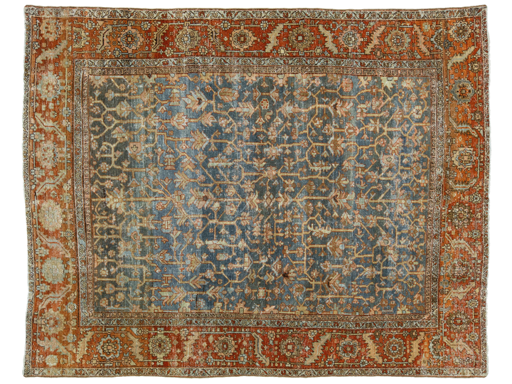 Antique Heriz Wool Rug 9 X 12