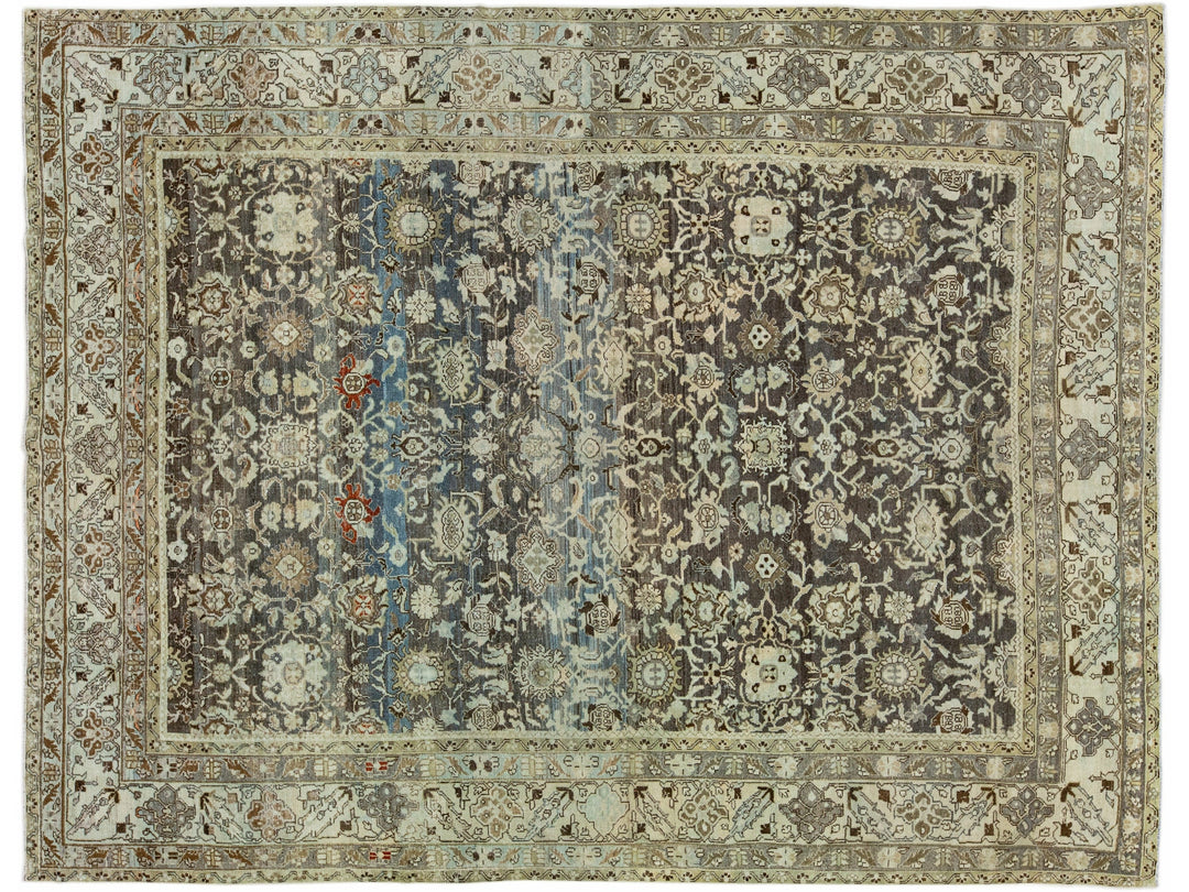 Brown Antique Persian Heriz Handmade Allover Designed Wool Rug