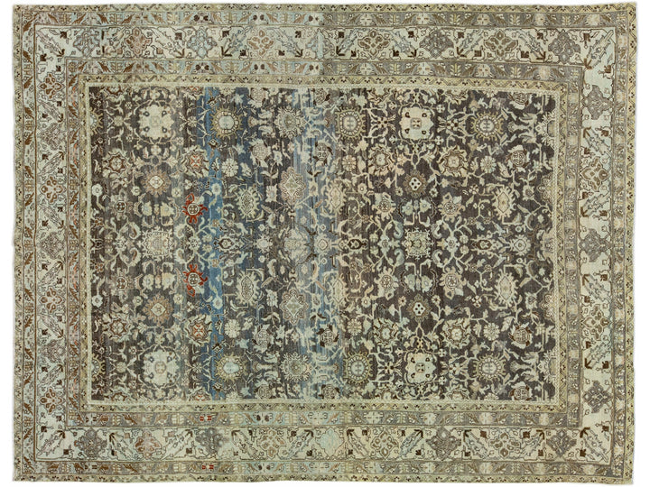 Brown Antique Persian Heriz Handmade Allover Designed Wool Rug