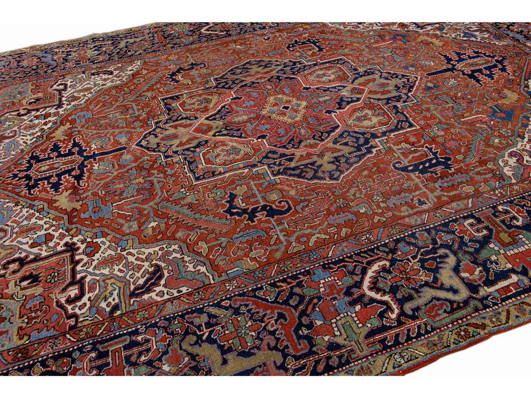 Antique Heriz Wool Rug 10 X 13