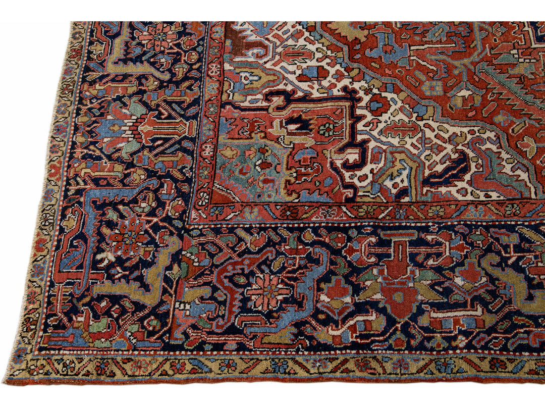Antique Heriz Wool Rug 10 X 13