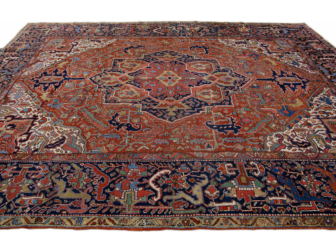 Antique Heriz Wool Rug 10 X 13