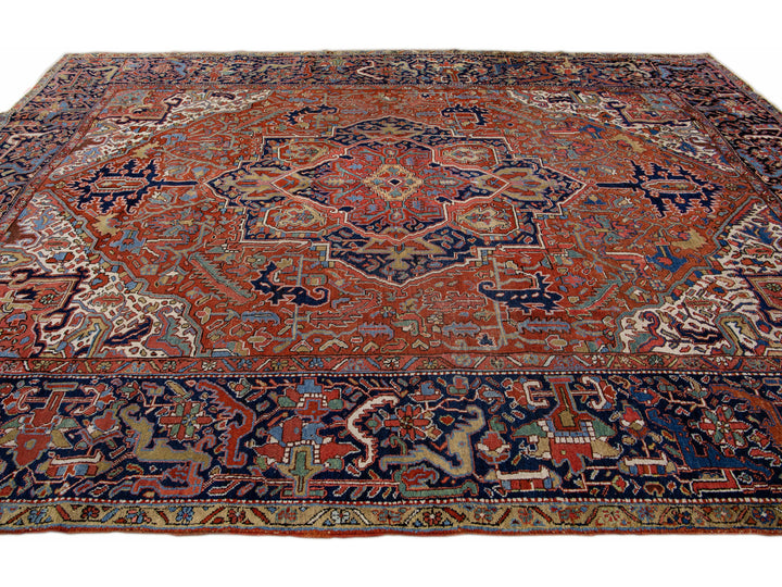 Antique Heriz Wool Rug 10 X 13