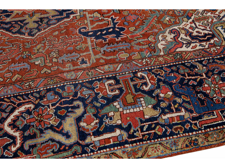 Antique Heriz Wool Rug 10 X 13