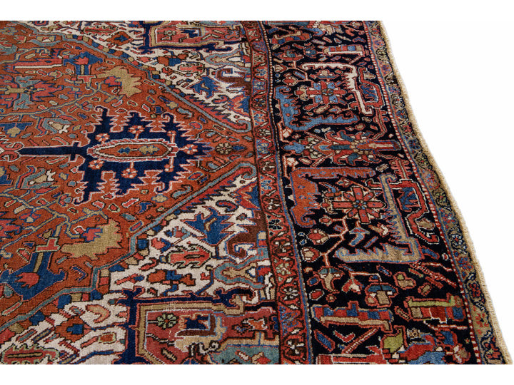Antique Heriz Wool Rug 10 X 13
