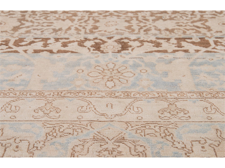 Antique Malayer Handmade Brown and Beige Floral Wool Rug
