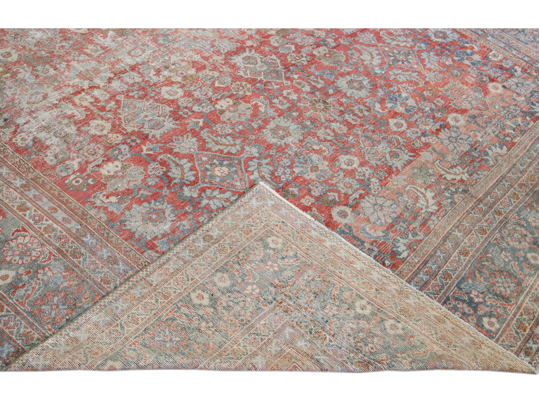 Antique Mahal Handmade Oversize Red Wool Rug With Allover Design