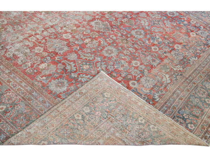 Antique Mahal Handmade Oversize Red Wool Rug With Allover Design