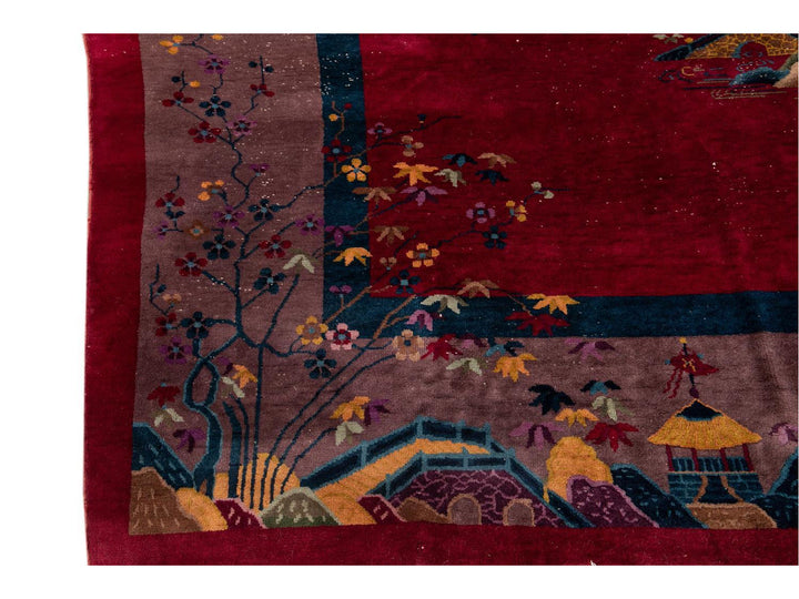 Antique Chinese Art Deco Wool Rug 10 X 14