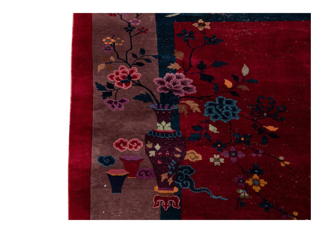 Antique Chinese Art Deco Wool Rug 10 X 14