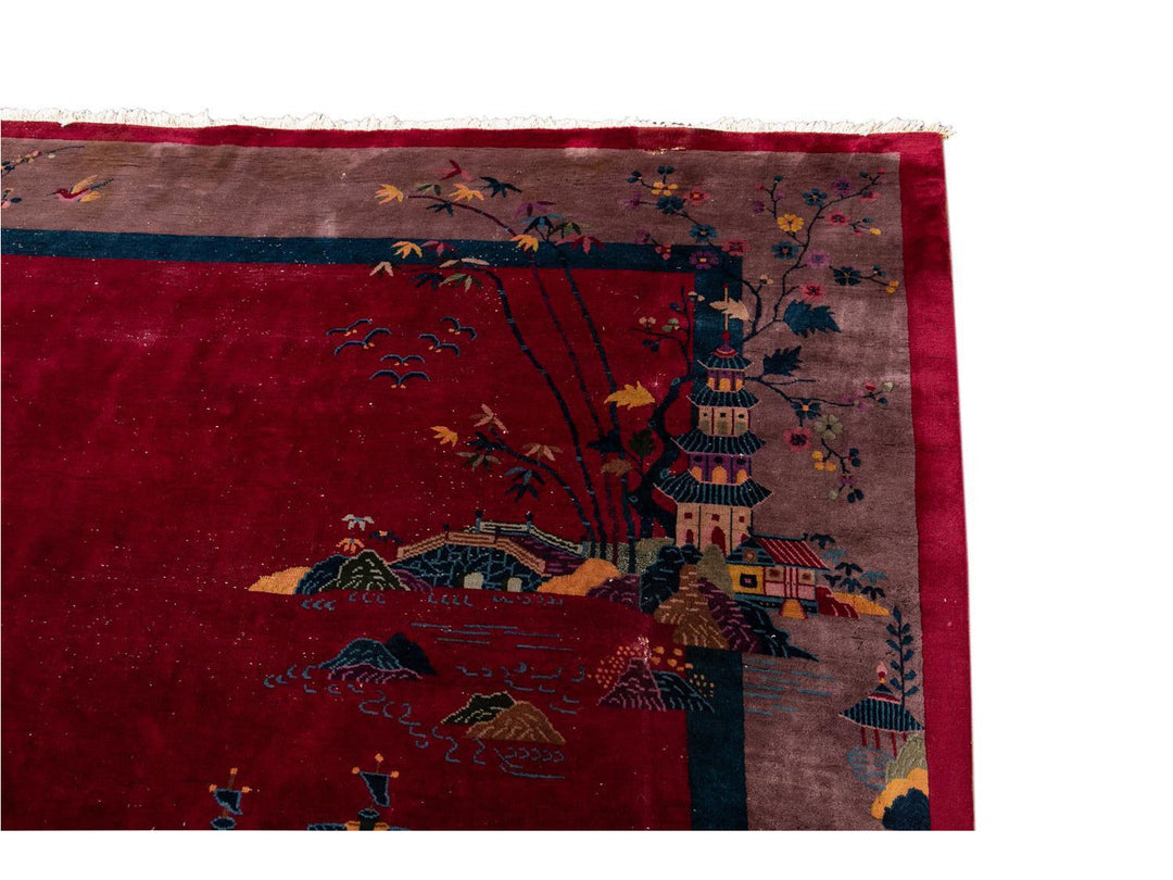 Antique Chinese Art Deco Wool Rug 10 X 14