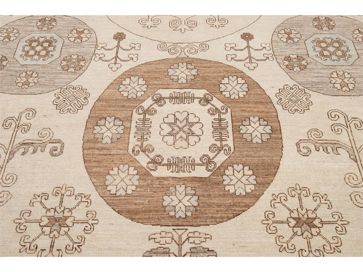 Modern Khotan Style Wool Rug 13 X 17