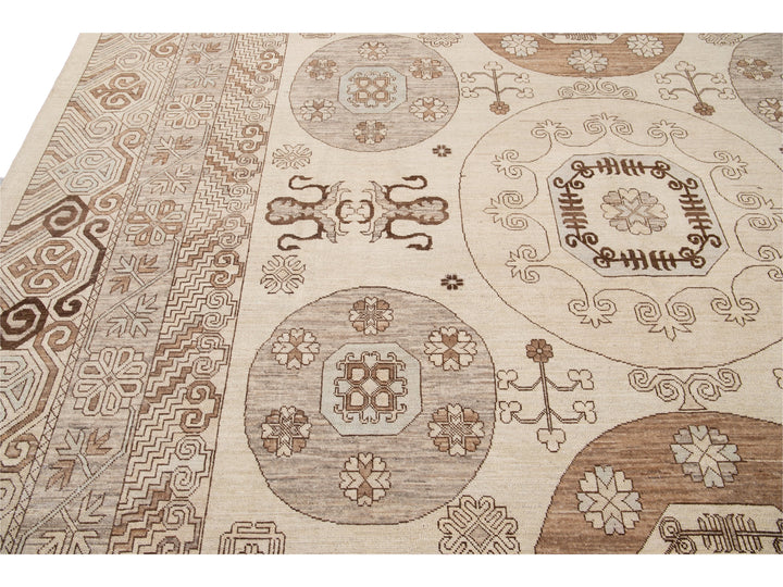 Modern Khotan Style Wool Rug 13 X 17