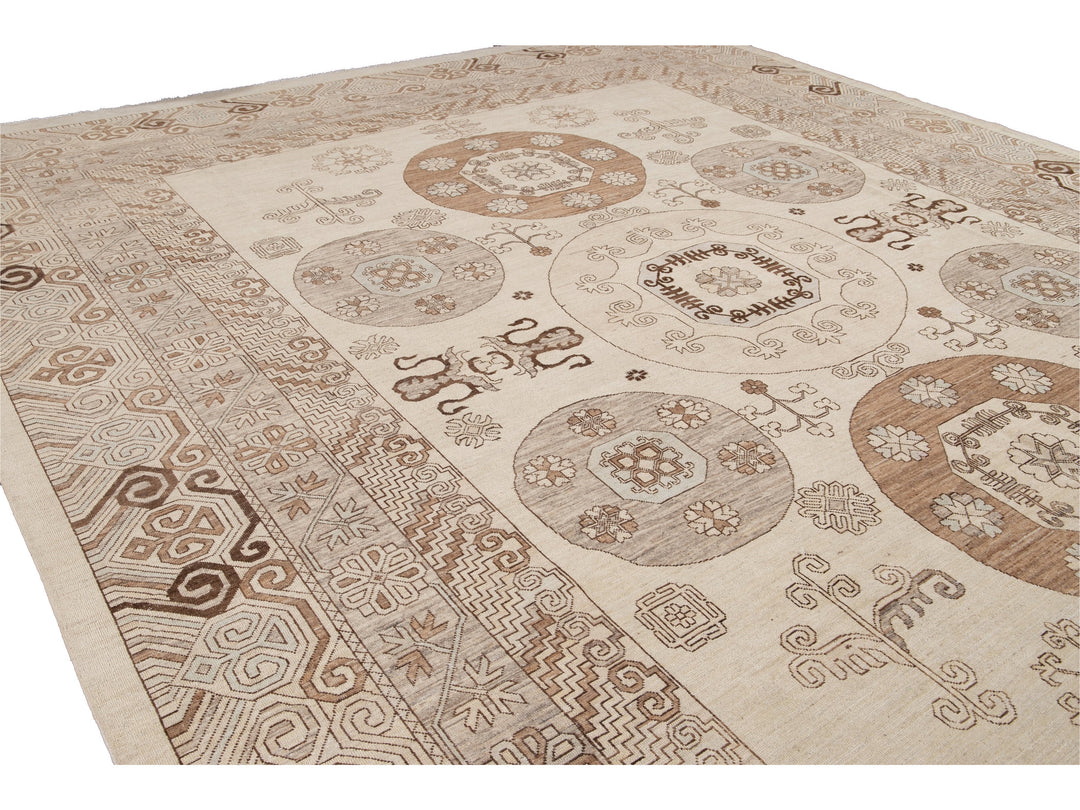 Modern Khotan Style Wool Rug 13 X 17