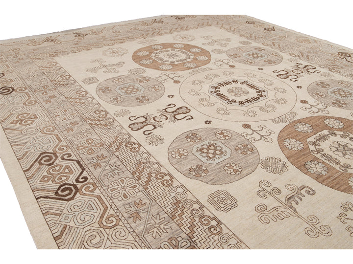 Modern Khotan Style Wool Rug 13 X 17