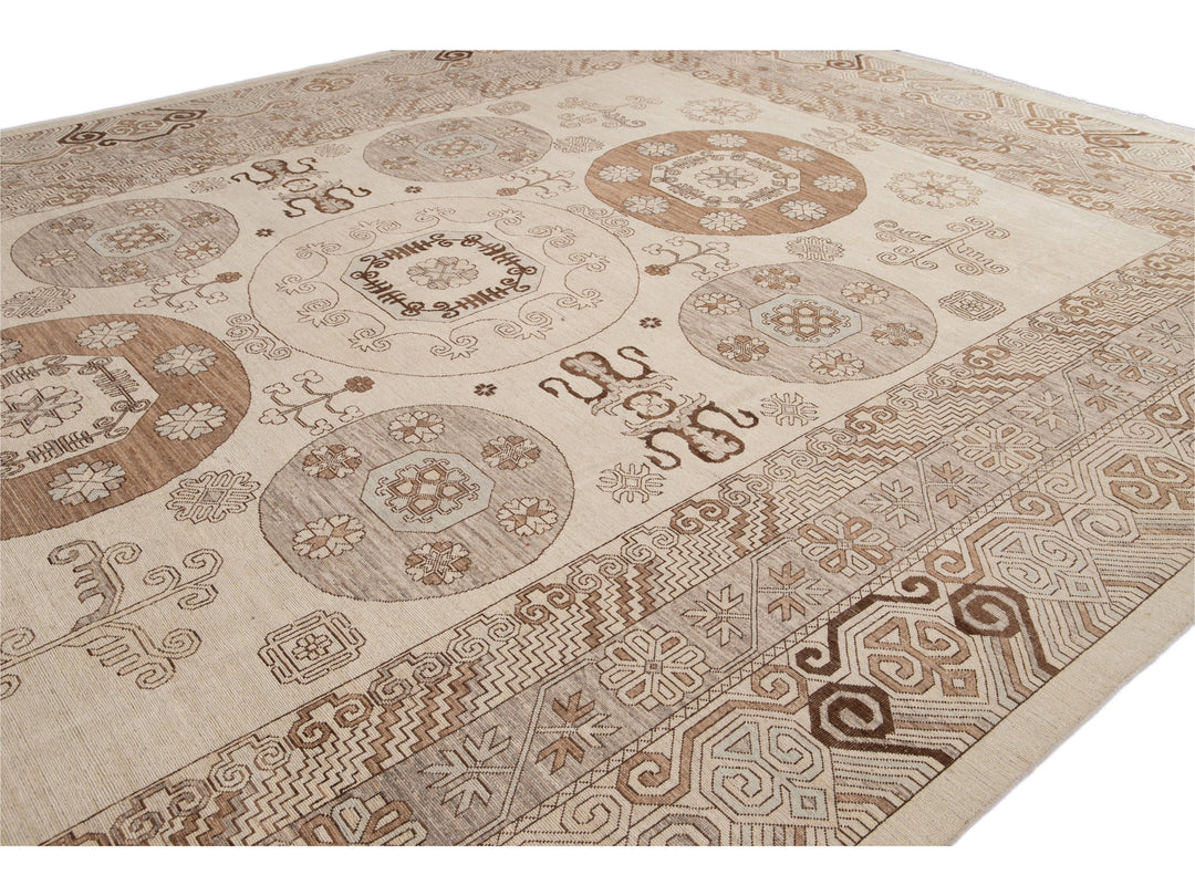 Modern Khotan Style Wool Rug 13 X 17
