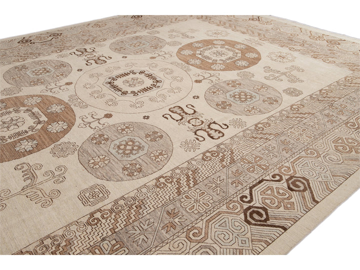 Modern Khotan Style Wool Rug 13 X 17
