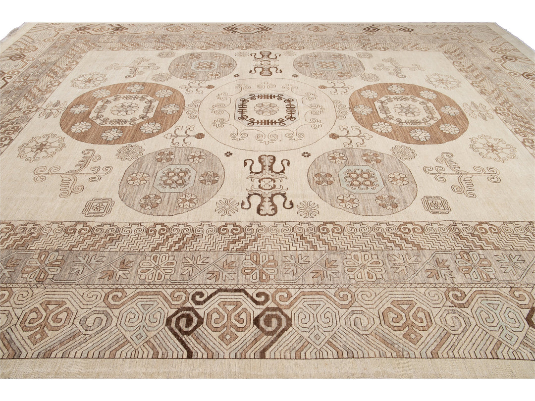Modern Khotan Style Wool Rug 13 X 17