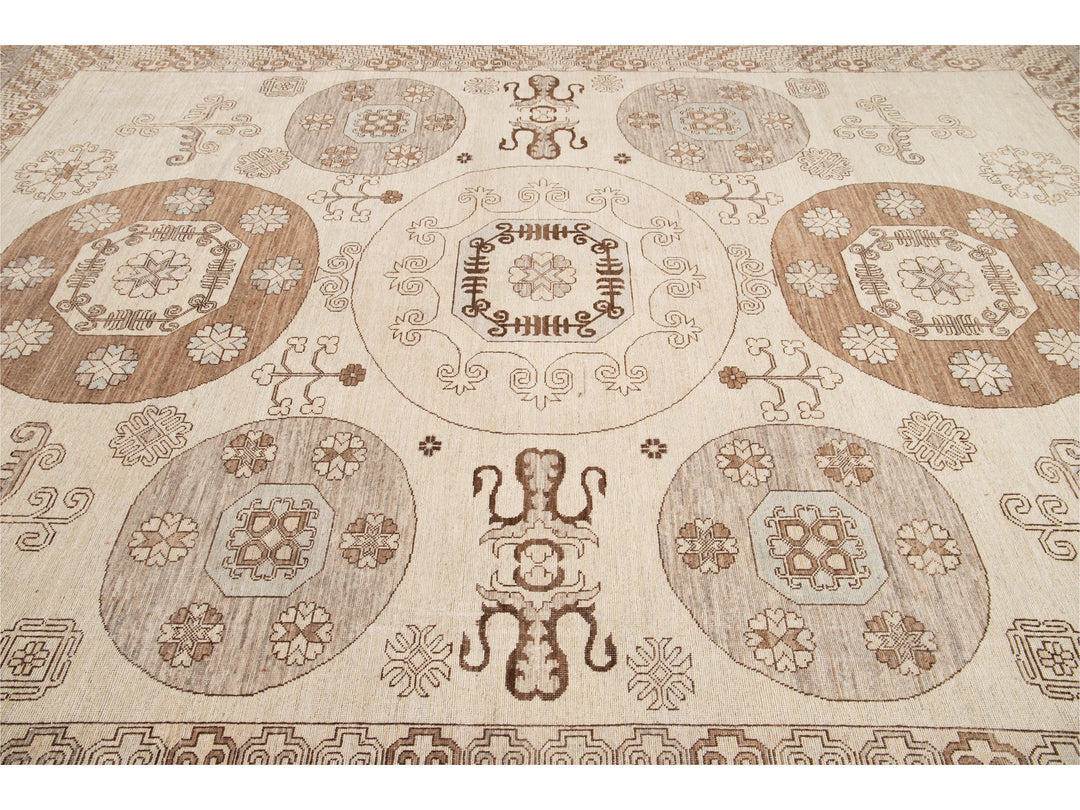 Modern Khotan Style Wool Rug 13 X 17