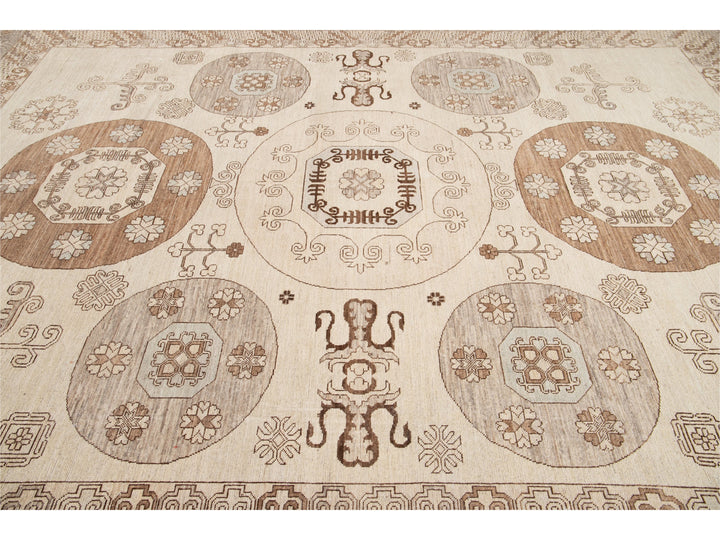 Modern Khotan Style Wool Rug 13 X 17