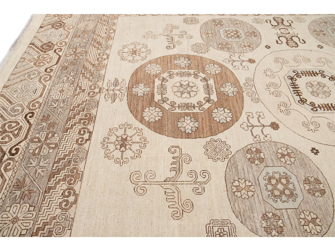 Modern Khotan Style Wool Rug 13 X 17