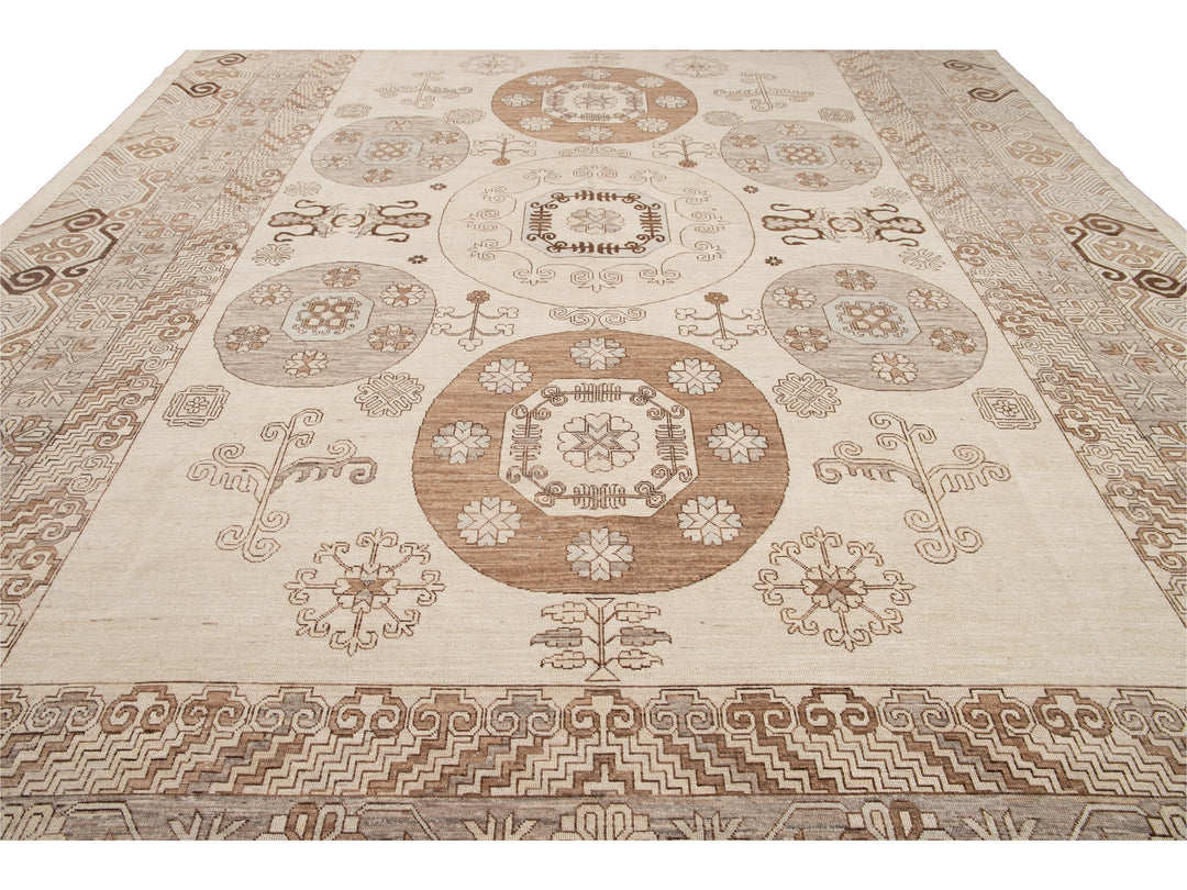 Modern Khotan Style Wool Rug 13 X 17