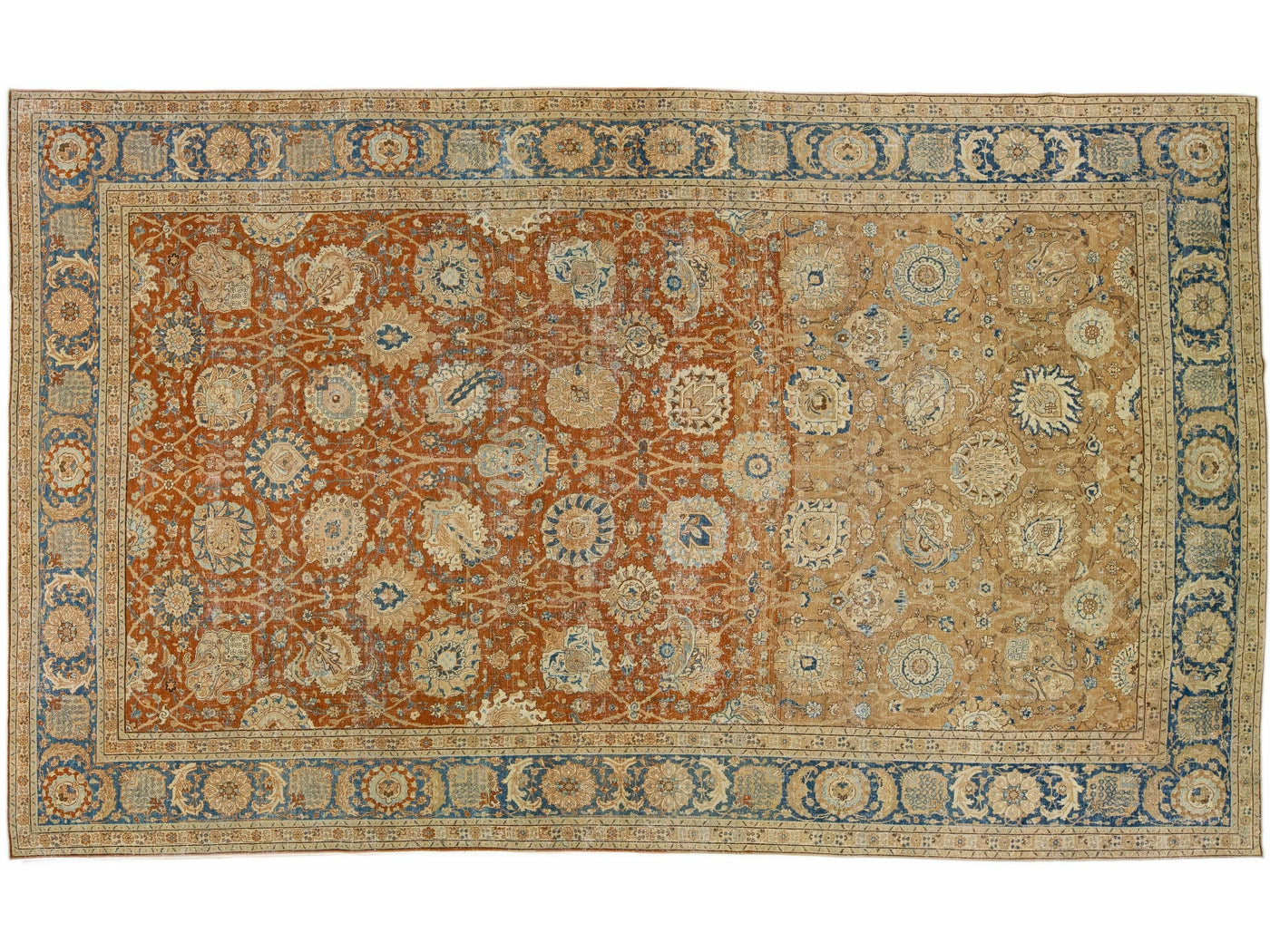 Antique Tabriz Rust Handmade Persian Wool Rug with Shah Abbasi Design