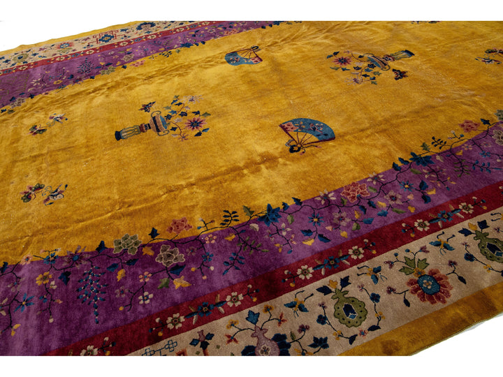 Antique Chinese Art Deco Wool Rug 12 X 21