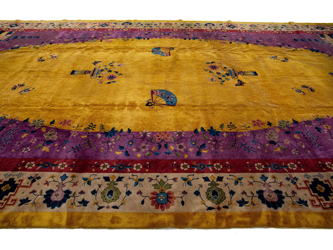 Antique Chinese Art Deco Wool Rug 12 X 21