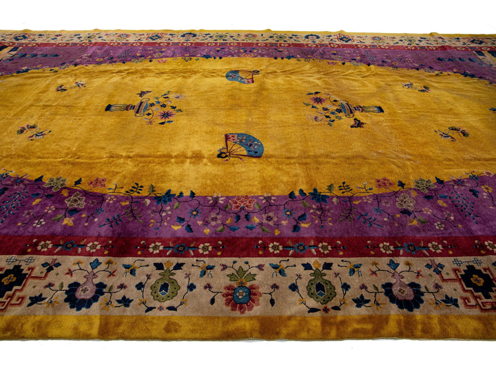 Antique Chinese Art Deco Wool Rug 12 X 21