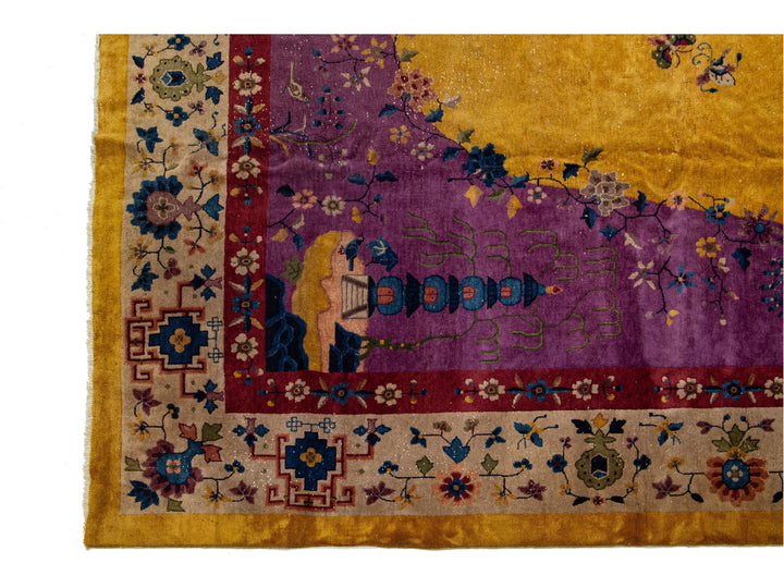 Antique Chinese Art Deco Wool Rug 12 X 21