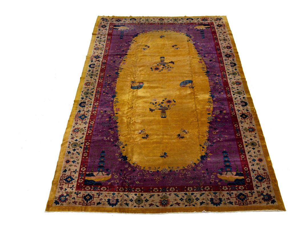 Antique Chinese Art Deco Wool Rug 12 X 21