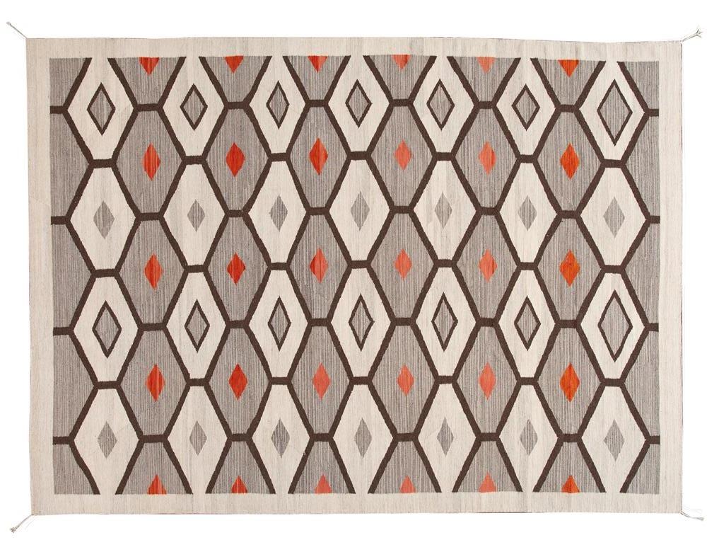 Modern Flat-Weave Navajo Wool Rug 10 X 14
