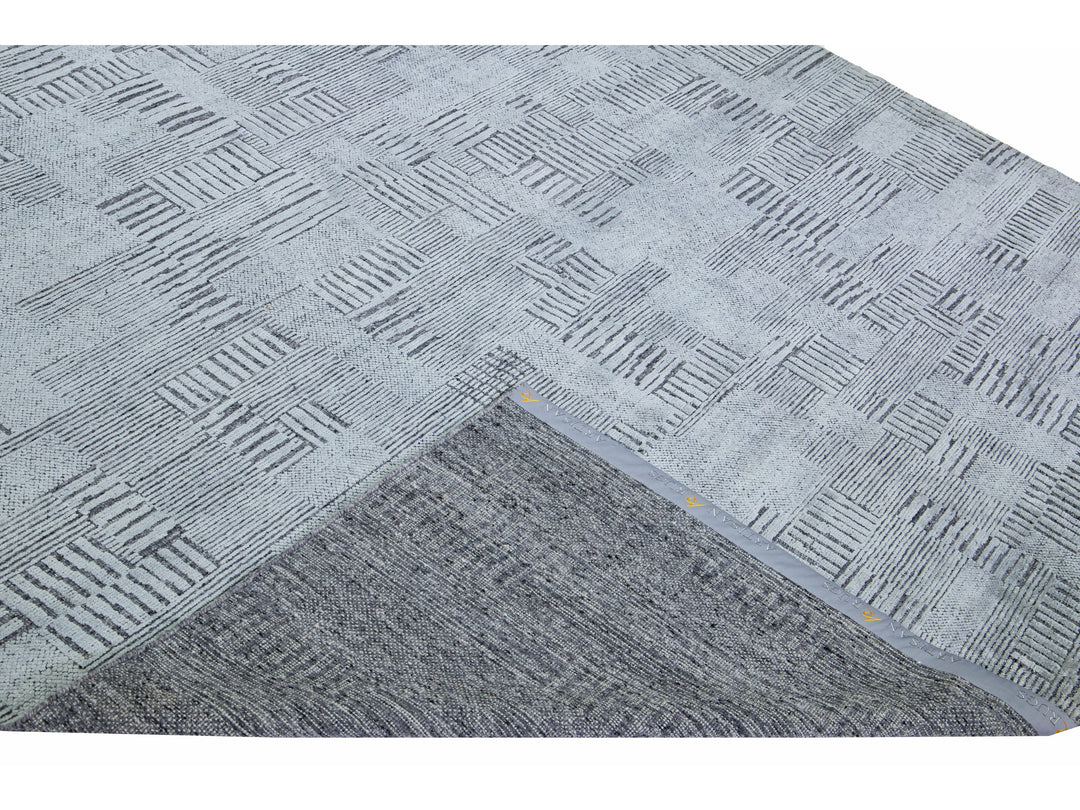 Modern Moroccan Style Handmade Geometric Abstract Gray Wool Rug