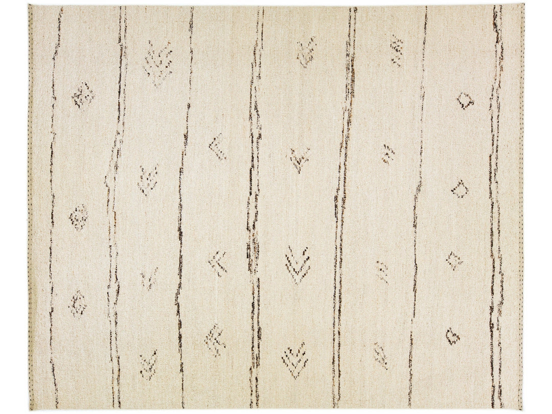 Beige Modern Moroccan Style Handmade Boho Wool Rug
