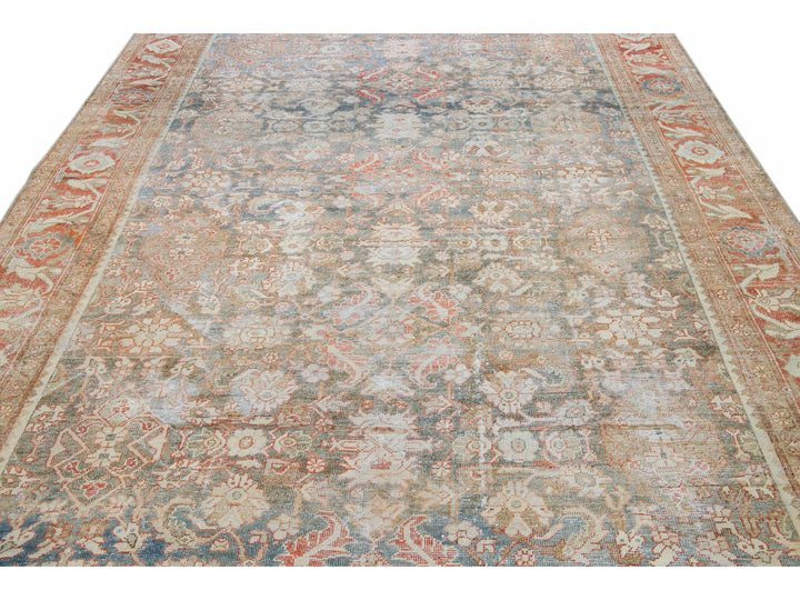Antique Blue Mahal Handmade Floral Pattern Persian Wool Rug
