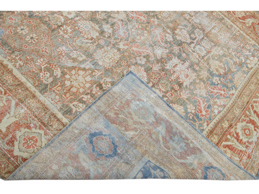 Antique Blue Mahal Handmade Floral Pattern Persian Wool Rug