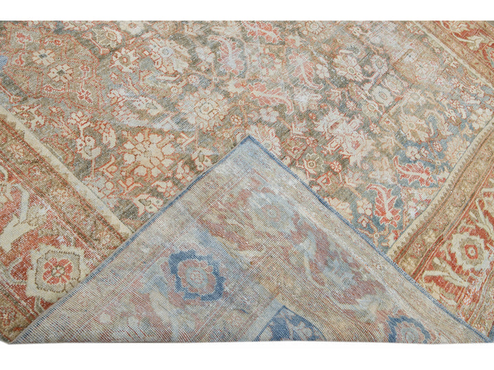 Antique Blue Mahal Handmade Floral Pattern Persian Wool Rug