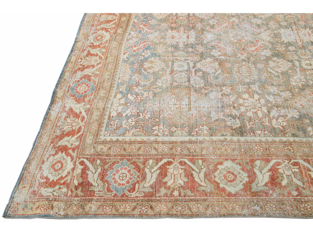 Antique Blue Mahal Handmade Floral Pattern Persian Wool Rug