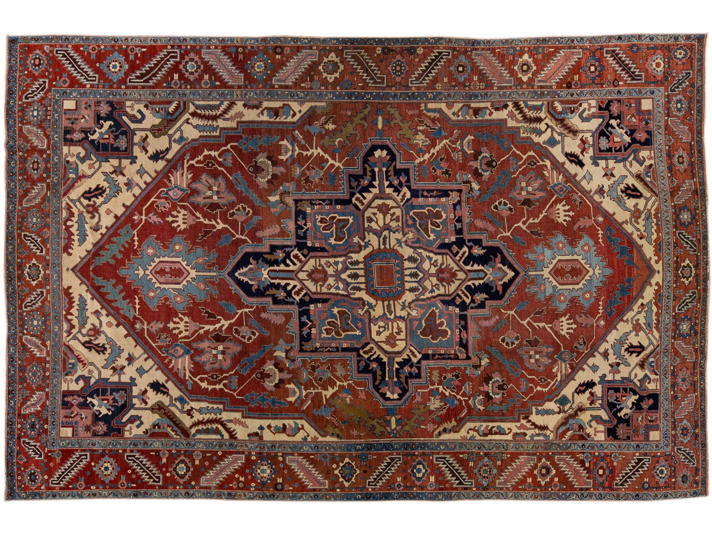 Antique Rust Serapi Handmade Persian Wool Rug With Medallion Pattern