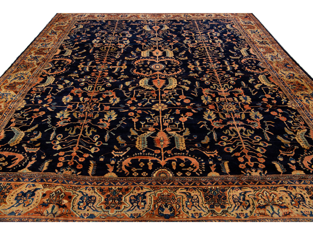 Antique Sarouk Wool Rug 11 X 14