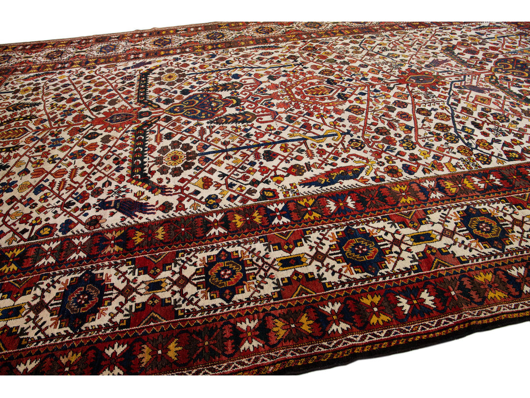 Antique Bakhtiari Wool Rug 13 X 21