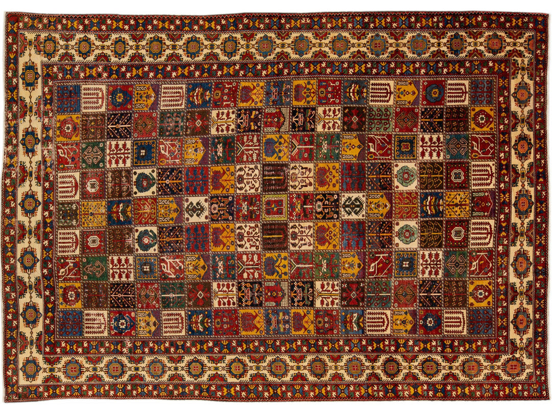 Antique Bakhtiari Persian Handmade Multi Designed Red Oversize Wool Rug