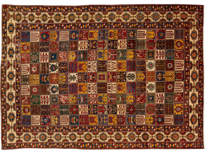 Antique Bakhtiari Persian Handmade Multi Designed Red Oversize Wool Rug