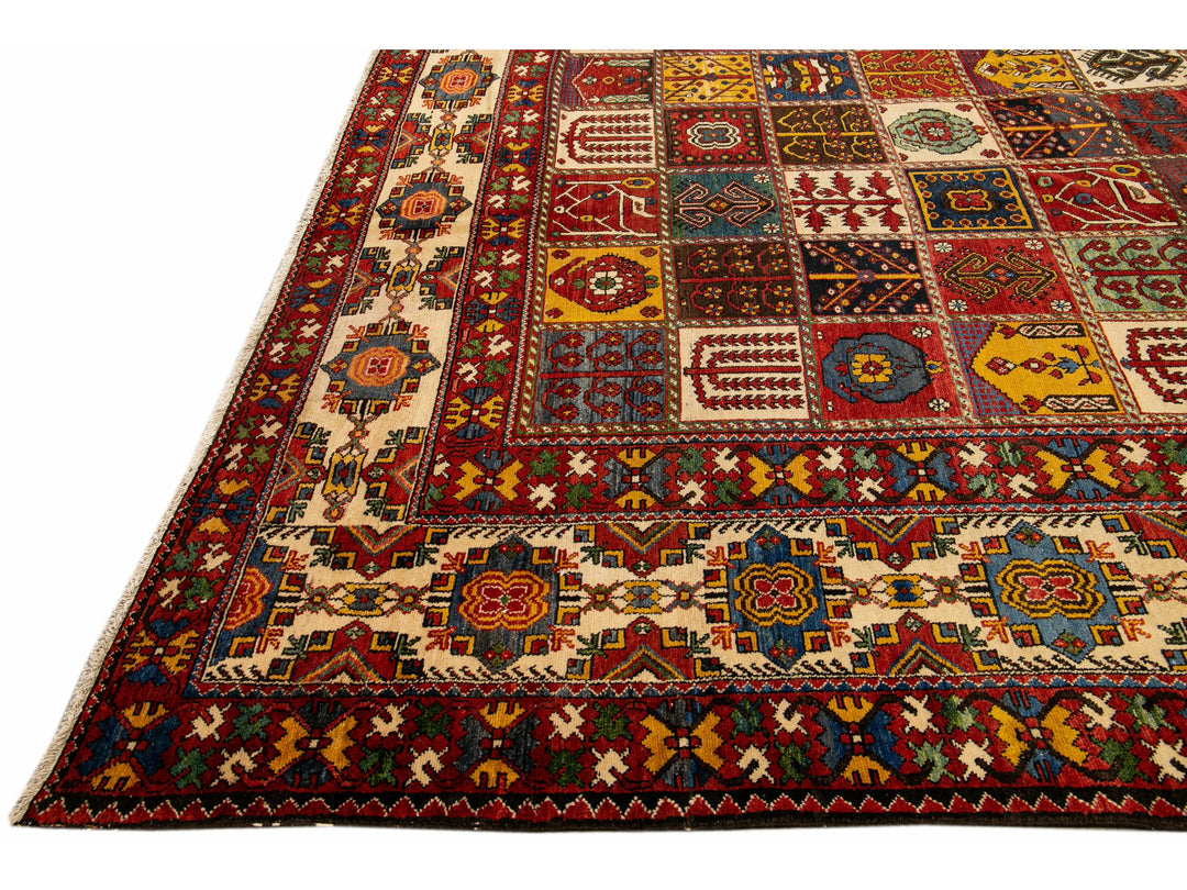 Antique Bakhtiari Persian Handmade Multi Designed Red Oversize Wool Rug