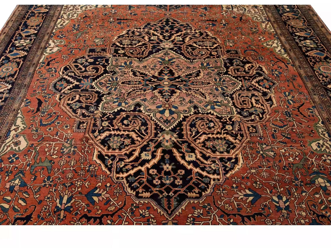 Antique Sarouk Wool Rug 9 X 13