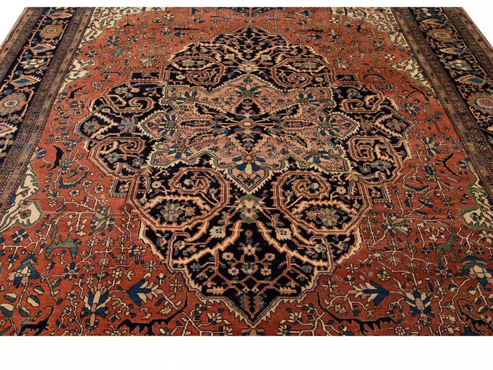 Antique Sarouk Wool Rug 9 X 13