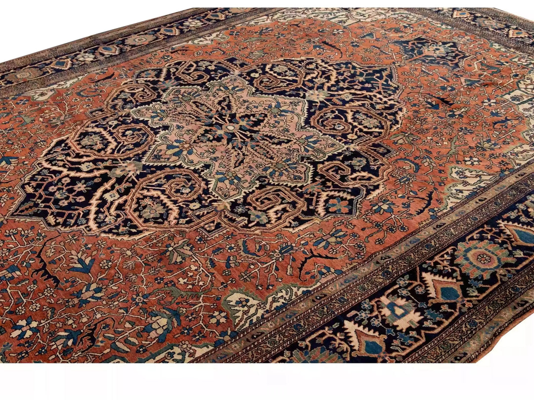 Antique Sarouk Wool Rug 9 X 13